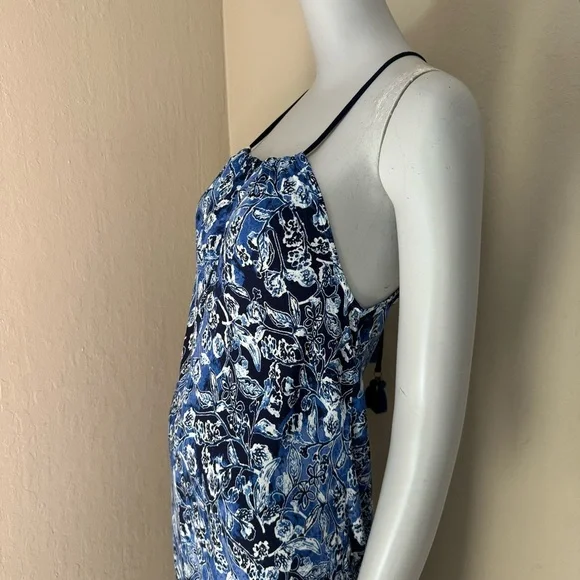 NWT LUCKY BRAND Indigo Floral Maxi Dress Boho Tassel Beach Dress Cover Up Size S - Picture 10 of 16